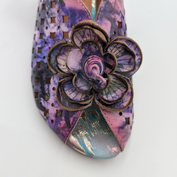 L'artiste Lovella Tidye Floral Sandals 36 Purple Boho Peep Toe Hippie Fairycore - Picture 6 of 12